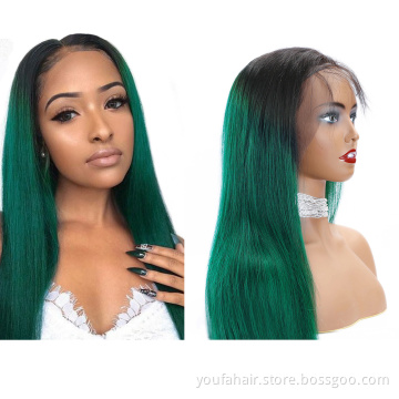 12A Brazilian Virgin Human Hair 1b/green HD Lace Front Wig Ombre Color Straight Hair 13x4 Transparent Lace Frontal Wig Vendor